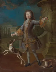 Luis XV de Francia (1710-1774) Con dos perros (óleo sobre lienzo)