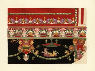 Motivos decorativos en pinturas murales en Herculano, Tercer Estilo Pompeyano