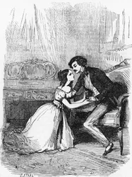 Ilustración de Oveja negra, novela de Honore de Balzac (1799-1850) de la colección en varios volúmenes titulada Comedia humana, grabado de Pierre Gustave Eugene Staal (1817-1882).