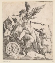 Venus y Amor en un carro rodeado de amorcillos