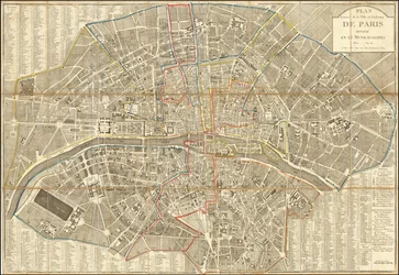 Mapa de 1802 - Plan Routier de la Ville et Faubourg de Paris Divise en 12 Municipalities