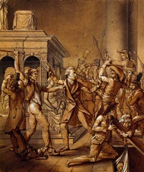 Alexandre Lenoir se opone a la destrucción de la tumba de Luis XII en Saint Denis, esbozo histórico de Pierre Joseph Lafontaine (1758-1835). Revolución Francesa, Francia