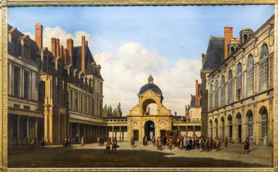 Patio oval del castillo de Fontainebleau. Llegada de Cristina de Suecia, reina de Suecia
