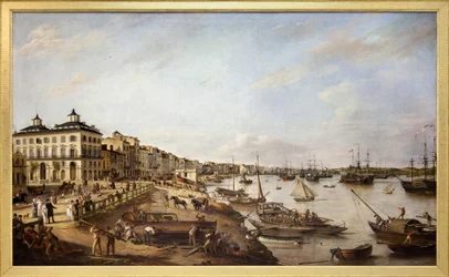 Vista de parte del puerto y los muelles de Burdeos, conocido como los Chartrons y Bacalan, pintura al óleo sobre lienzo realizada en 1804 por Pierre Lacour Père