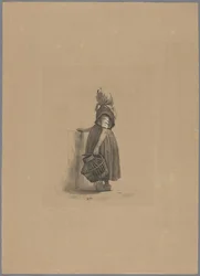 Chica de pie con cesta de aves Cinco pruebas de aguafuerte (título de la serie)