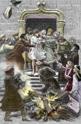 Socinianism and Little Polish Church: the inhabitants of Krakow burn the works of Faustus Socinus (Faust Socin o Fausto Sozzini) (1539-1604) in the public square obliging him to attend the autodafe in 1598 (Socinianismo y Hermanos Polacos: la quema de
