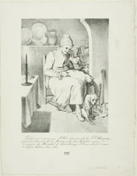 Boceto de Jean-Jacques Rousseau (anverso); Escena de bosque (reverso)