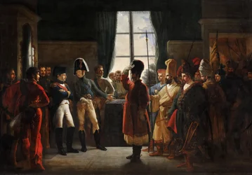 El Zar Alejandro I presentando a los Calmucos, Cosacos y Bashkires del ejército ruso a Napoleón I, Tilsit
