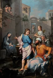 Al llegar a la casa de Raguel, Tobías pide a su hija en matrimonio