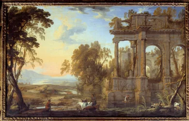 Paisaje con ruinas y pastores