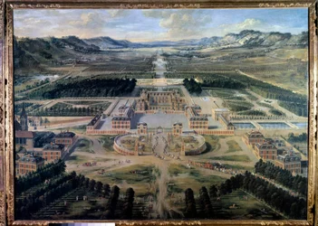 Vista del castillo y los jardines de Versalles, tomada desde la avenida de París en 1668 (óleo sobre lienzo)