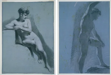 Estudio de una mujer desnuda, sentada mirando a la derecha (recto) Estudio de un desnudo masculino (verso)