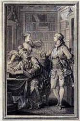 Una mujer tacaña, galante Croc. En “Cuentos y nuevas en verso” de Jean La Fontaine. 1776. Ilustración por P.P. Choffard.