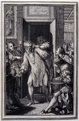 El rey Candaules y el maestro de leyes - en "Cuentos y nuevas en verso" de Jean La Fontaine. 1776. Ilustración de P.P. Choffard