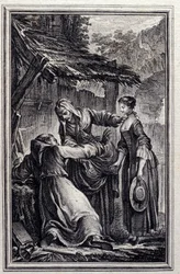 El ermitaño - en "Cuentos y nuevas en verso" de Jean La Fontaine. 1776. Ilustración de P.P. Choffard
