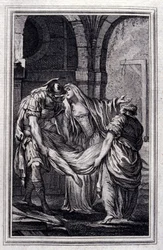 La Matrona de Éfeso - en Cuentos y nuevas en verso de Jean La Fontaine. 1776. Ilustración de P.P. Choffard
