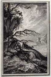 La prometida del rey de Garbe - en “Cuentos y nuevas en verso” de Jean La Fontaine. 1776. Ilustración de P.P. Choffard