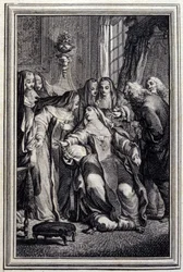 La abadesa enferma. En “Cuentos y nuevas en verso” de Jean La Fontaine. 1776. Ilustración por P.P. Choffard.