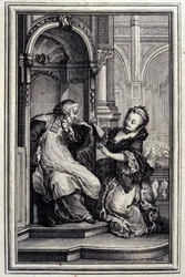 El marido confesor - en "Cuentos y nuevas en verso" de Jean La Fontaine. 1776. Ilustración de P.P. Choffard