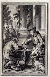 Cuento de un campesino que ofendió a su señor - en “Cuentos y noticias en verso” de Jean La Fontaine. 1776. Ilustración de P.P. Choffard