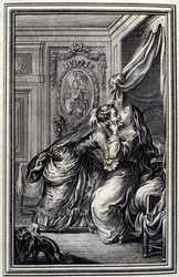 La costurera. En “Cuentos y nuevas en verso” de Jean La Fontaine. 1776. Ilustración por P.P. Choffard.