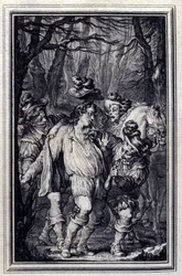 La oración de San Julián. En Cuentos y nuevas en verso de Jean de La Fontaine, Ámsterdam 1776. ilustrado por P.P. Choffard