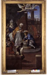 El bautismo de Clodoveo I (465-511), 25 de diciembre de 496, por San Remigio, obispo de Reims