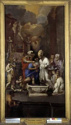 El bautismo de Constantino: el emperador Cayo Flavio Valerio Aurelio Constantino recibe el sacramento por el Papa Silvestre I (San), en la Basílica de San Juan de Letrán en Roma