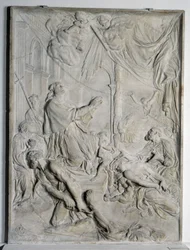 Bajorrelieve de la Peste de Milán - San Carlos Borromeo (1538-1584, Cardenal y Arzobispo de Milán) rezando