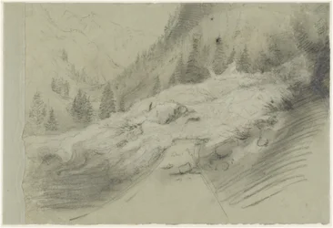 Avalancha en un paisaje alpino, c.1870 (Tizas blancas y negras)