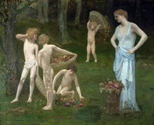Niños en un huerto. Pintura de Pierre Cecil Puvis de Chavannes