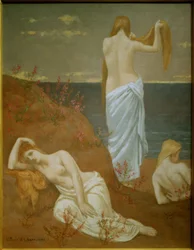 Jóvenes mujeres en el mar