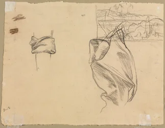Estudios de drapeado y estudio de un paisaje verso, 1800s