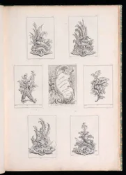 Diseño de ornamento con dos pájaros muertos sobre una rama de acanto, de Livre de Legumes
