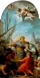 El embarque de Santa Paula hacia Tierra Santa, c.1738-39 (óleo sobre lienzo)