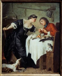 El halcón. Ilustración de una fábula de Jean de La Fontaine. Pintura de Pierre Subleyras (1699-1749)