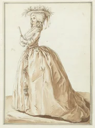 Mujer de pie con abanico