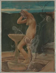 Dibujo, Estudio de una mujer en su baño, finales del siglo XIX