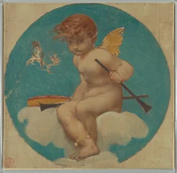 Estudio para medallón con putto sosteniendo atributos de la música