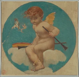 Estudio para medallón con putto sosteniendo atributos de la música