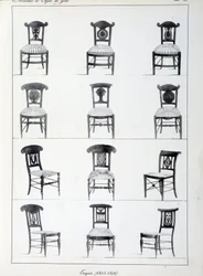 Diferentes modelos de sillas del Primer Imperio (1805-1806). Lámina de la colección "Collection de meubles et objets de taste" de Pierre de la Mésangère (1761-1831). París. Artes Decorativas