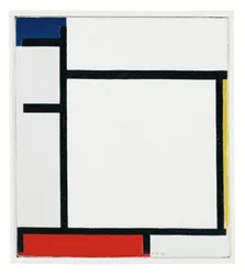Composición con azul, amarillo, rojo y gris