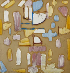 Composición con rosa, azul, amarillo y blanco (Fachada de Iglesia), c.1912