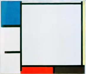 Composición con azul, amarillo, rojo, negro y gris