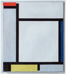 Composición con rojo, azul, negro, amarillo y gris