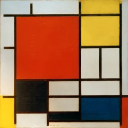 Composición con gran área roja