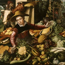 Vendedora en un puesto de verduras