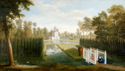 A View of Chiswick Gardens towards the rear of the Bagnio (Cascina) Chiswick House (óleo sobre lienzo)