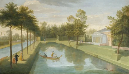 Vista del Templo junto al agua, con la cuenca y el canal largo, Chiswick Villa