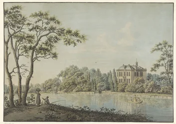 Vista de la casa de Over Holland con casa de té en el Vecht en Nieuwersluis